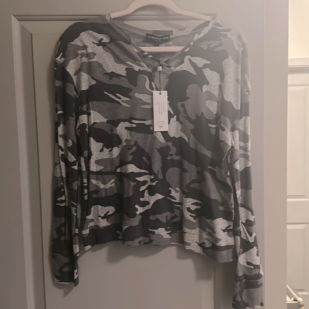 Generation Love camouflage v-neck with cross-cross long sleeve tee
